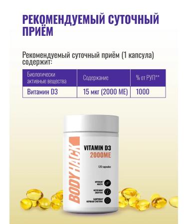 BodyHack Vitamin D3 2000ME Vitamin D3 120 capsules - Buy Online on GoSupps.com