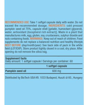 BioTechUSA Pumpkin Seed Oil 60 caps - Buy Online on GoSupps.com