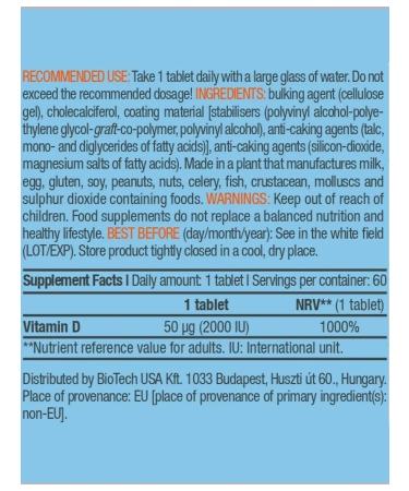 BioTechUSA Vitamin D3 (cholecalciferol) Vitamin D3 2000ME 120 Tab - Buy Online on GoSupps.com