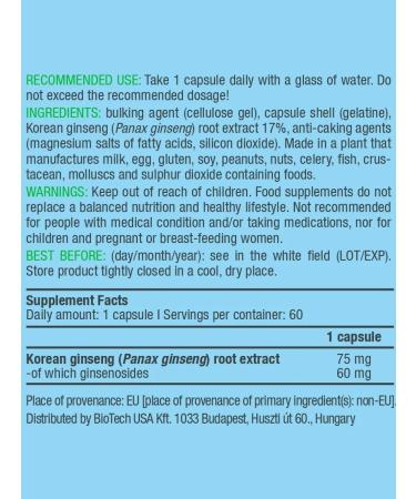 BioTechUSA Extract of ginseng for immunity for brain work 60 caps - Buy Online on GoSupps.com