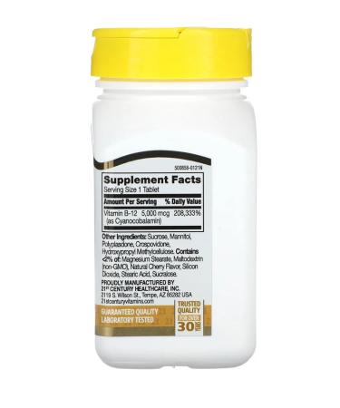 21st Century Vitamin B12 5000 MCG VITAMIN B12 - Buy Online on GoSupps.com