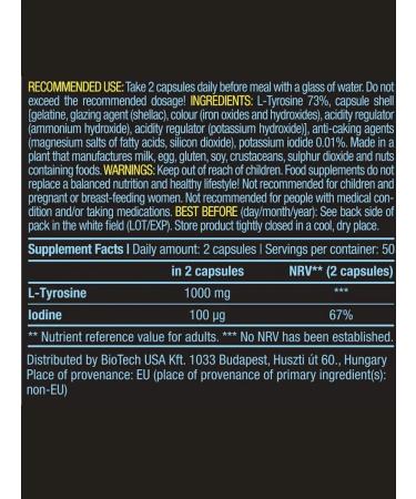 BioTechUSA Amino acid l-tyrosin 100 caps - Buy Online on GoSupps.com