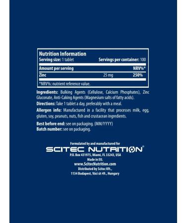 Scitec Nutrition Zinc zinc 25 mg 100 tab - Buy Online on GoSupps.com