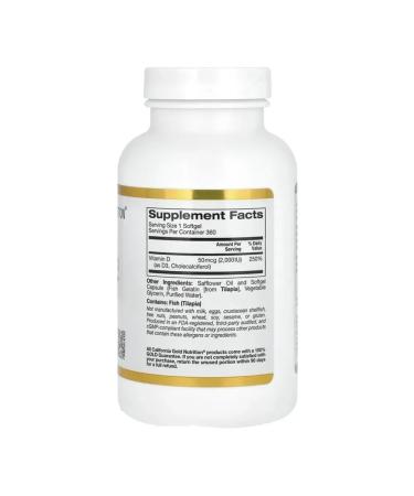 California Gold Nutrition Vitamin D3 50 MCG (2000 IU) Vitamin D3 360 capsules - Buy Online on GoSupps.com