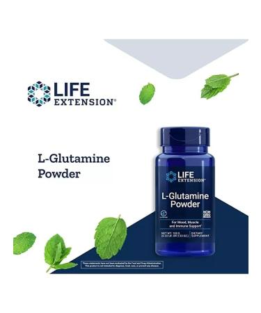 Life extension L-glutamine powder 100 g to strengthen muscles gastrointestinal tract mood - Buy Online on GoSupps.com