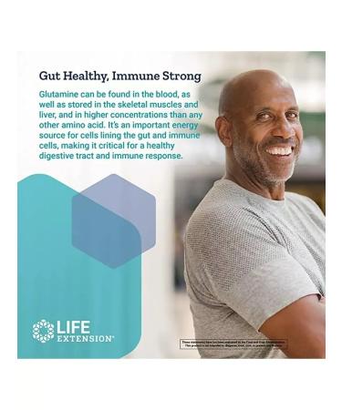 Life extension L-glutamine powder 100 g to strengthen muscles gastrointestinal tract mood - Buy Online on GoSupps.com