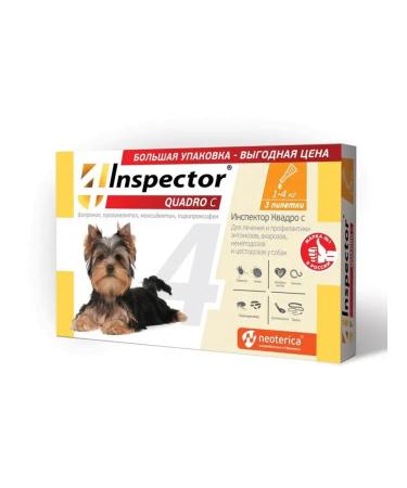 inspector Drops from ticks of flashes of worms for dogs Quadro 1-4kg 3 pcs