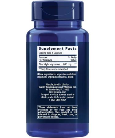 Life extension NAC (n-acetyl-l-cysteine) 600 mg 60 plant capsules - Buy Online on GoSupps.com