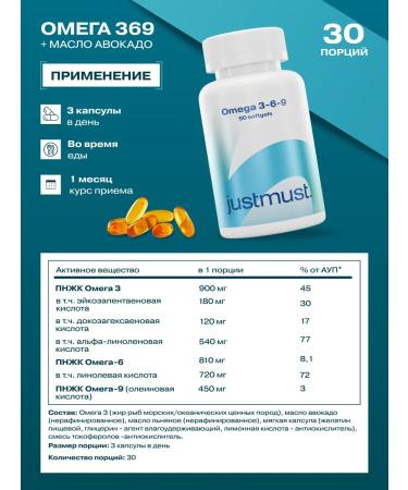 JUSTMUST Omega 3 6 9 for children from 7 years old women and men 90 capsules - Buy Online on GoSupps.com