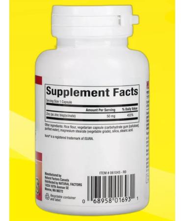 Natural Factors Zinc bislycinate 50 mg 60 vegetarian capsules - Buy Online on GoSupps.com