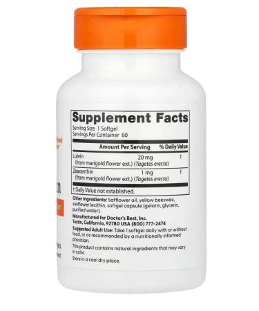 Doctor's Best Luthein 20 mg 60 capsules - Buy Online on GoSupps.com