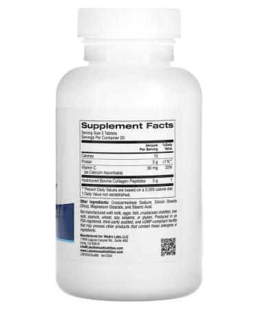 Lake Avenue Nutrition Hydrolyzed collagen I and III type 3000 mg 60 tablets - Buy Online on GoSupps.com