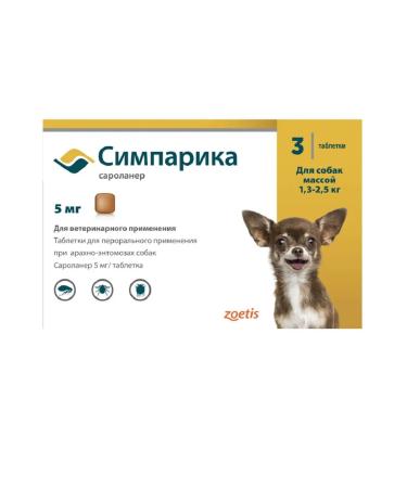 Zoetis 5 mg from fleas and dogs for dogs 1.3-2.5 kg 3 tab