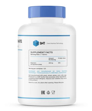 SNT Swiss Nutrition Technology Magnesi Magnesium Citrate 200 Mg 250 Tab - Buy Online on GoSupps.com