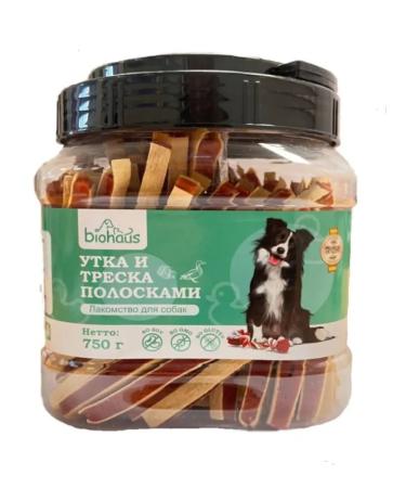 biohaus Dog treating duck and cod stripes 750g - Buy Online on GoSupps.com