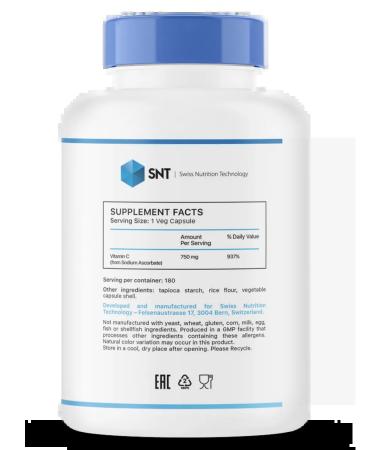 Vitamin C Sodium ascorbate 750 mg 180 cap - Buy Online on GoSupps.com
