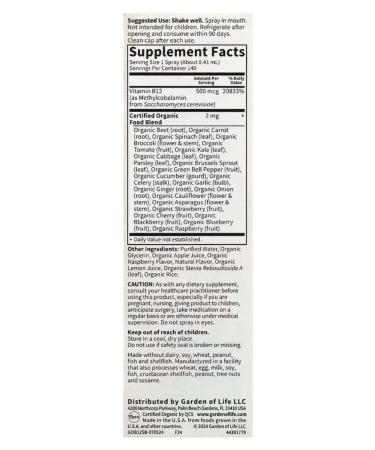 Garden of Life Vitamin B12 SPRET METILCOBALAMIN - Buy Online on GoSupps.com