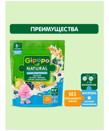 GIPOPO Porridge milk oatmeal apple-black-black-somorodin 5m+ - Buy Online on GoSupps.com