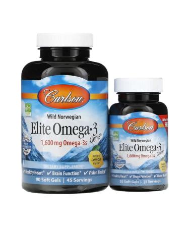 Carlson Elites omega-3 acids from Norwegian fish 1600 mg 120 capsules - Buy Online on GoSupps.com