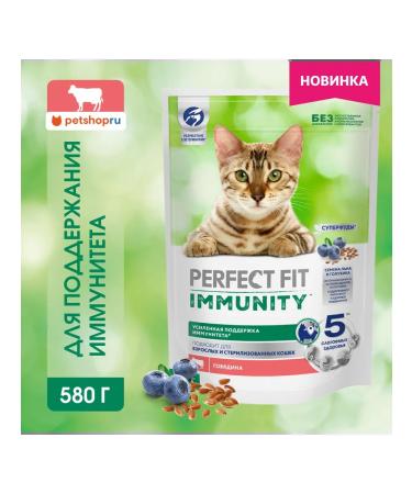 PERFECT FIT Dry Immunity food for cats with beef 580g