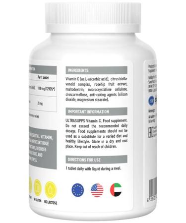 UltraSupps Vitamin C Vitamin C 1000 Mg 60 tablets - Buy Online on GoSupps.com