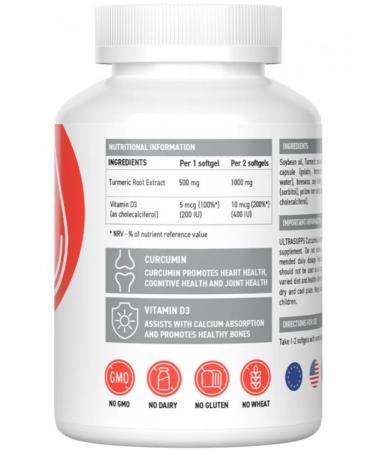 UltraSupps Curcumin & vitamin d3 60 capsules antioxidants - Buy Online on GoSupps.com