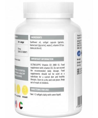 UltraSupps Vitamin D Vitamin D3 2000 IU 60 capsules - Buy Online on GoSupps.com