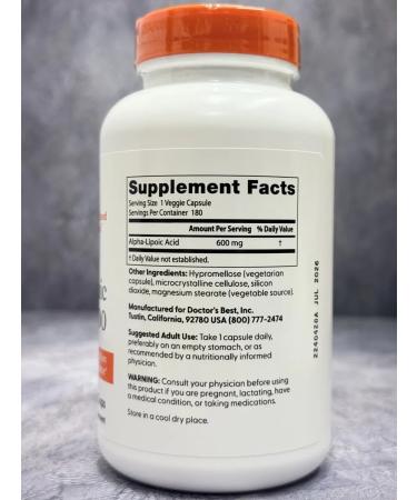 Doctor's Best Alpha-lipoic acid 600 600 mg 180 capsules - Buy Online on GoSupps.com