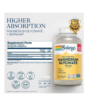 Solaray Magnesium glycinate (Magnesium Glycinate) 350 mg 240 pieces - Buy Online on GoSupps.com