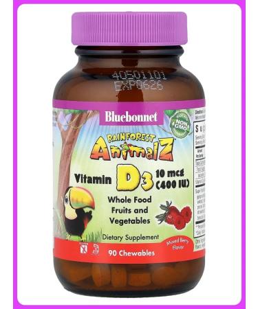 Bluebonnet Nutrition RainForest Animalz vitamin D3 Berry 400 IU 90 tablets