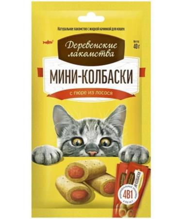 Country delicacies Mini-kolbasks for cats with puree from salmon 12pcs x 10g - Buy Online on GoSupps.com