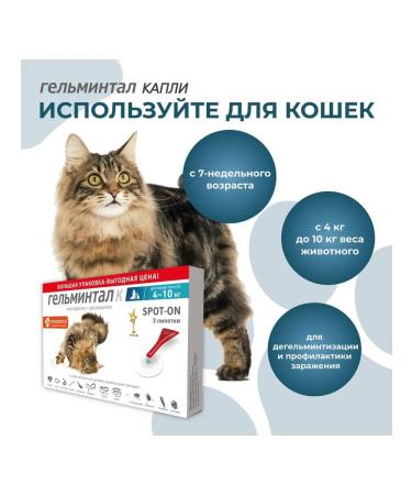 Neoterica Gelmintal Spot-on worm drops for cats weighing 4-10 kg (3 pcs) - Buy Online on GoSupps.com