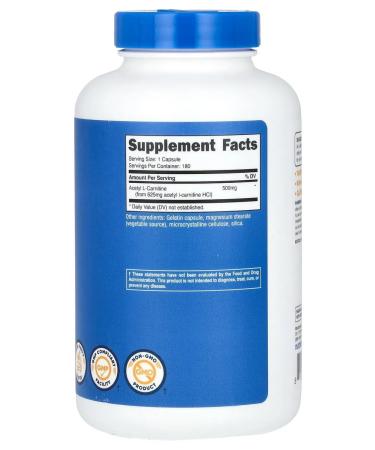 Nutricost Acetyl L-carnitine 500 mg 180 Acetyl L-Carnitine capsules - Buy Online on GoSupps.com