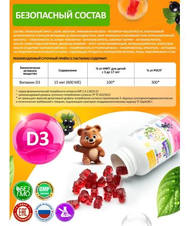 GREEN LEAF FORMULA Vitamin D3 children bears with taste black currant - Buy Online on GoSupps.com