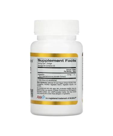 California Gold Nutrition Astaxantin Astalif 12 mg 30 capsules - Buy Online on GoSupps.com