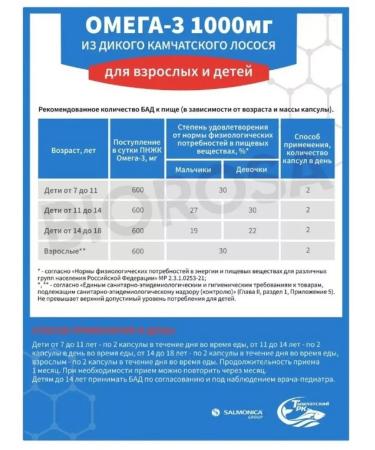 Salmonica Omega-3 from wild Kamchatka salmon 1000 mg 42 tab. 6 units - Buy Online on GoSupps.com