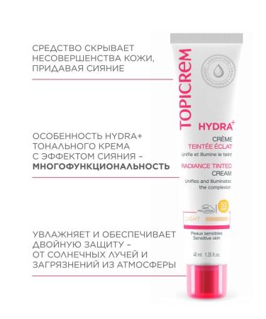 TOPICREM Hydra+ SPF50 Tonal cream with the effect of radiance light 40ml - Buy Online on GoSupps.com