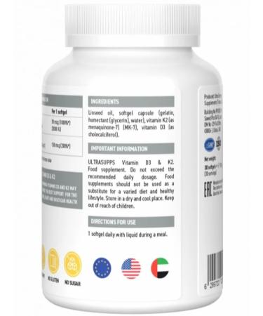 UltraSupps Vitamin D Vitamin D3 - K2 30 capsules - Buy Online on GoSupps.com