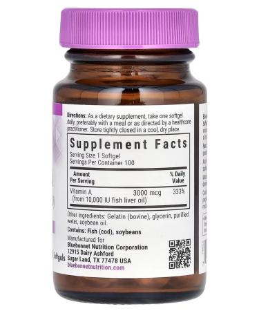 Bluebonnet Nutrition Vitamin A Blabonnet Vitamin A 3000 MCG (1000 IU) - Buy Online on GoSupps.com