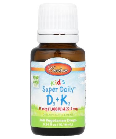 Carlson Labs Vitamins D3 K2 KIDS Vitamins D3 K2 children 360 drops - Buy Online on GoSupps.com