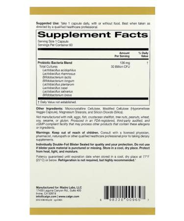 California Gold Nutrition Lactobif 30 Lactobif Probiotics 30 billion 60 capsules - Buy Online on GoSupps.com