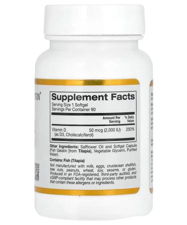 California Gold Nutrition Vitamin D3 2000IU vitamin D3 50MCG 90 capsules - Buy Online on GoSupps.com