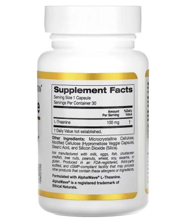California Gold Nutrition L Theanine l-theanine with Alphawave 100 mg 30 cap - Buy Online on GoSupps.com