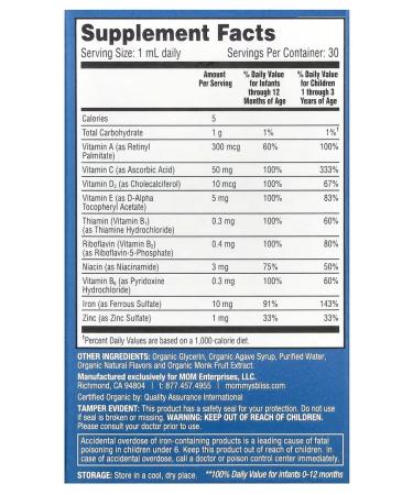 Mommy's Bliss Baby Multivitamin+Iron multivitamin iron for children - Buy Online on GoSupps.com