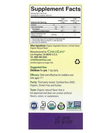 ChildLife Organic liquid an elderberry from 1 year 118 ml (4 liquid. UC) - Buy Online on GoSupps.com