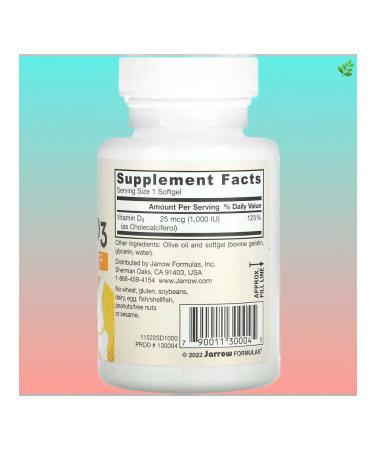 Jarrow Formulas Vitamin D3 Holekalciferol 25 g (1000 IU) 200 pieces - Buy Online on GoSupps.com