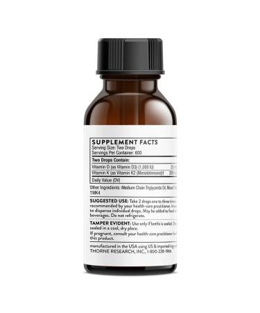 Thorne Research Liquid vitamin D3K2 for adults and children 30 ml - Buy Online on GoSupps.com