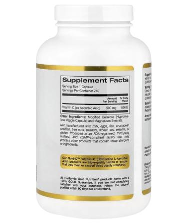 California Gold Nutrition Gold C Vitamin C 500 mg 240 capsules - Buy Online on GoSupps.com