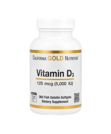 California Gold Nutrition Vitamin D3 125 mcg (5000 IU) 360 fish-wewatin capsules - Buy Online on GoSupps.com