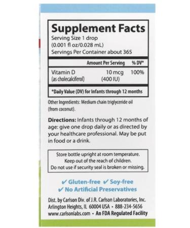Carlson Labs Carlson Super Daily D3 D3 for children 400 IU 10.3 ml - Buy Online on GoSupps.com